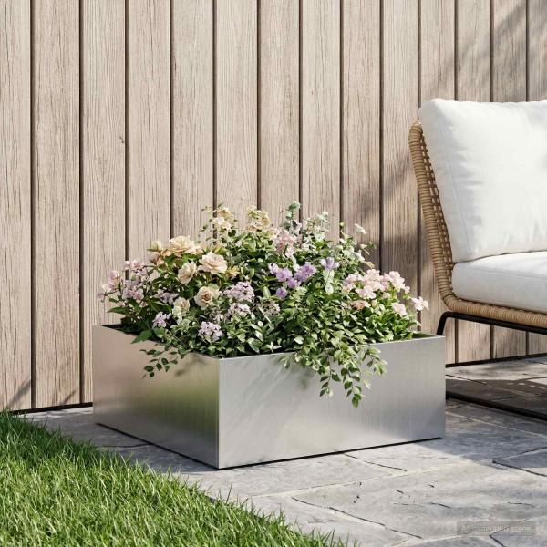 ARDEBO.de - Garten-Pflanzgefäß Silber 60 x 60 x 20 cm Edelstahl