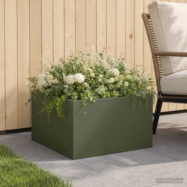 ARDEBO.de - Garten-Pflanzgefäß Olivgrün 40 x 40 x 30 cm Kaltgewalzter Stahl