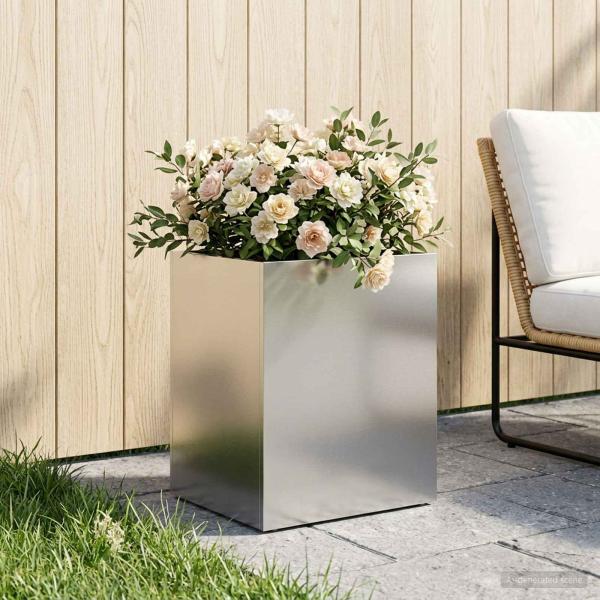 ARDEBO.de - Garten-Pflanzgefäß Silber 40 x 30 x 40 cm Edelstahl