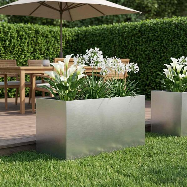 ARDEBO.de - Garten-Pflanzgefäß Silber 80 x 50 x 50 cm Edelstahl