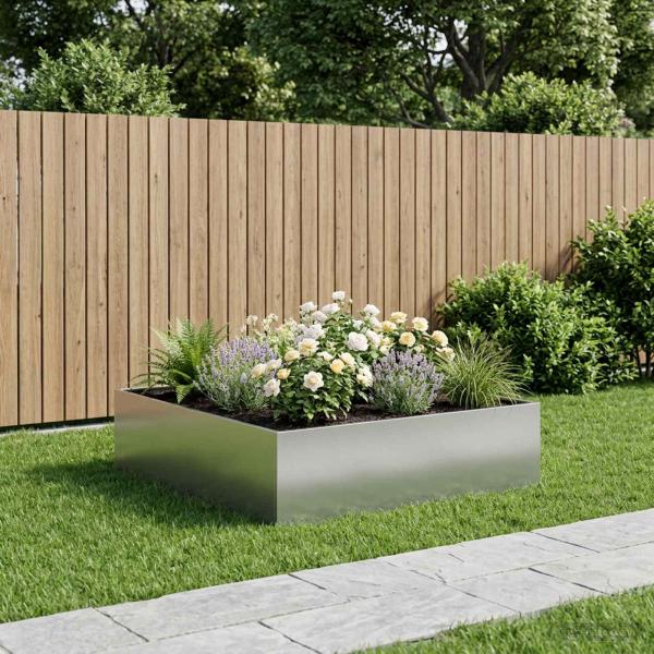 ARDEBO.de - Garten-Pflanzgefäß Silber 80 x 80 x 30 cm Verzinkter Stahl