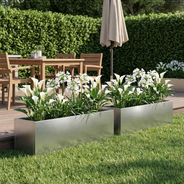 ARDEBO.de - Garten-Pflanzgefäß 2 stk. Silber 100 x 20 x 20 cm Edelstahl