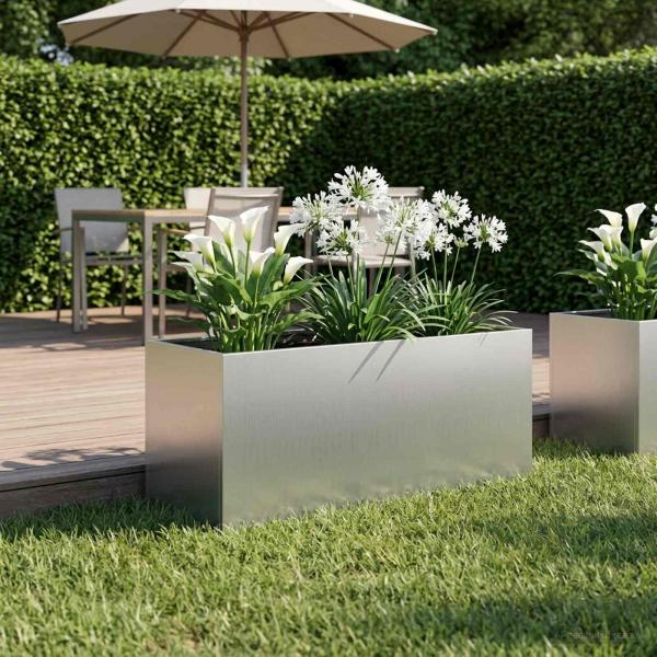 ARDEBO.de - Garten-Pflanzgefäß Silber 80 x 40 x 40 cm Verzinkter Stahl
