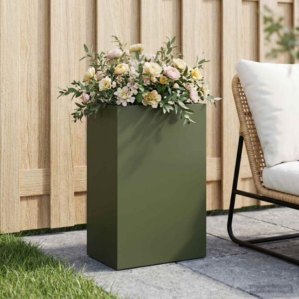 ARDEBO.de - Garten-Pflanzgefäß Olivgrün 50 x 40 x 75 cm Kaltgewalzter Stahl