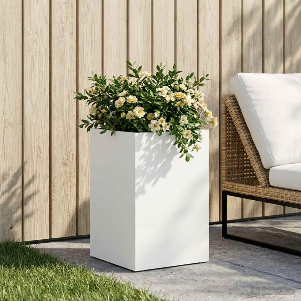 ARDEBO.de - Garten-Pflanzgefäß Weiß 40 x 40 x 50 cm Kaltgewalzter Stahl