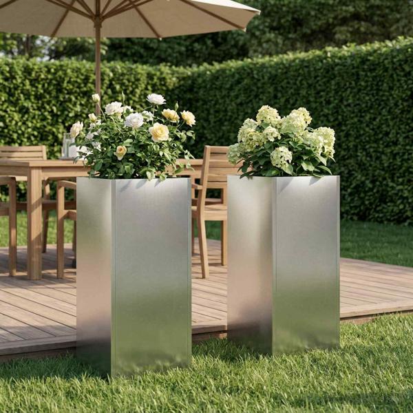 ARDEBO.de - Garten-Pflanzgefäß 2 stk. Silber 20 x 20 x 40 cm Edelstahl