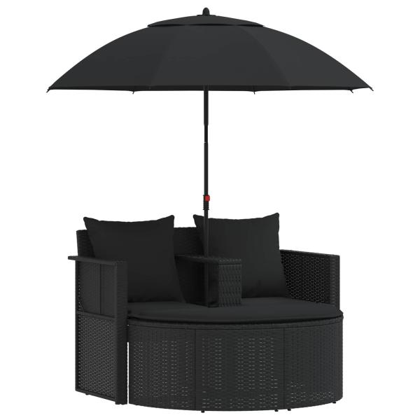 Gartenbett mit Sonnenschirm Poly Rattan Schwarz