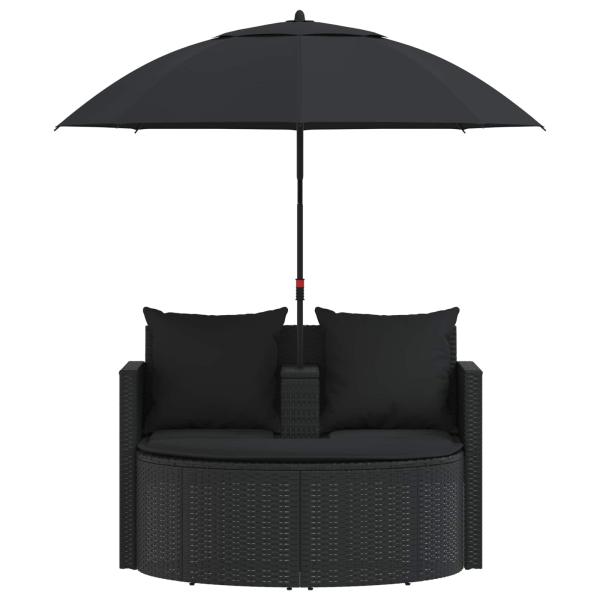 Gartenbett mit Sonnenschirm Poly Rattan Schwarz