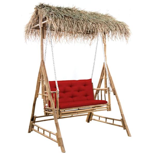 ARDEBO.de - Hollywoodschaukel mit Palmblättern und Kissen 202 cm Bambus