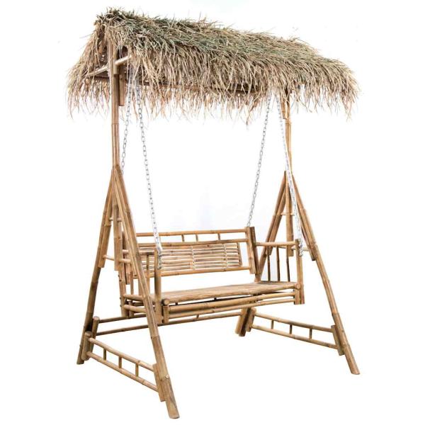 Hollywoodschaukel mit Palmblättern und Kissen 202 cm Bambus