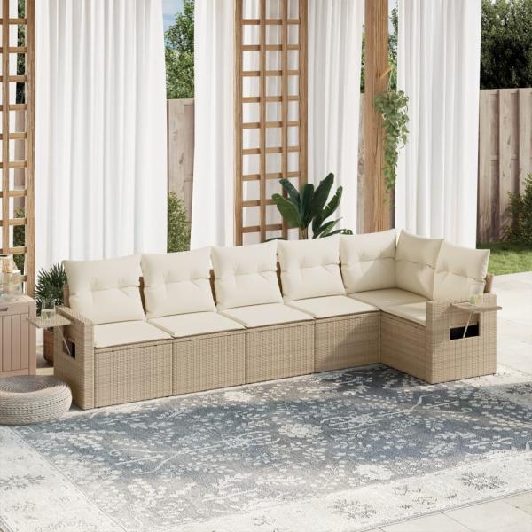 ARDEBO.de - 6-tlg. Garten-Sofagarnitur mit Kissen Beige Poly Rattan