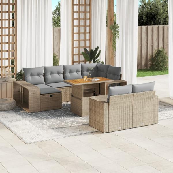 ARDEBO.de - 11-tlg. Garten-Sofagarnitur mit Kissen Beige Poly Rattan