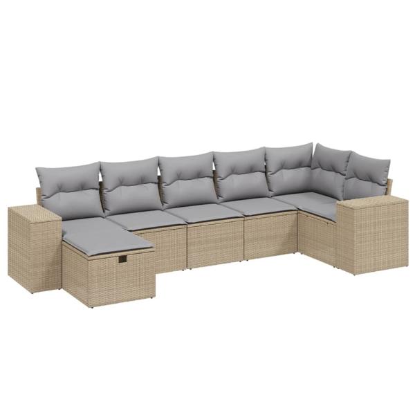 7-tlg. Garten-Sofagarnitur mit Kissen Beige Poly Rattan