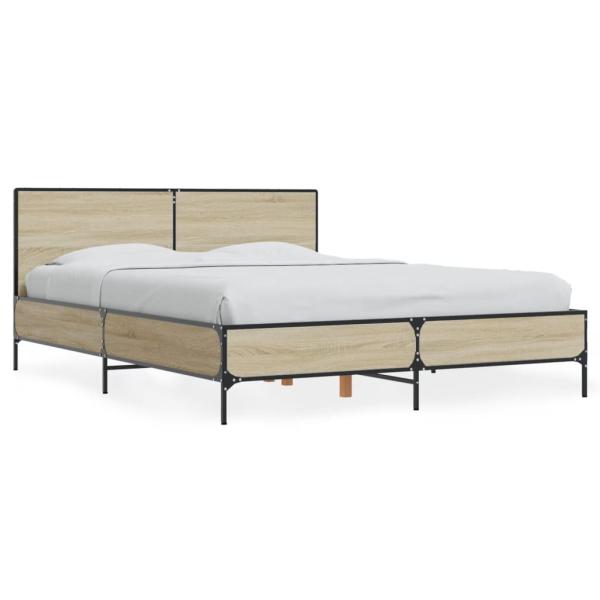 Bettgestell Sonoma-Eiche 135x190 cm Holzwerkstoff und Metall