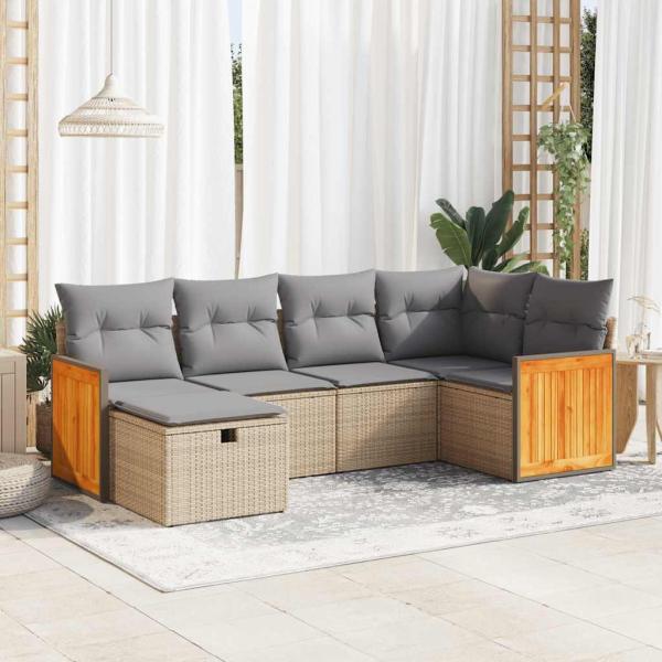 ARDEBO.de - 6-tlg. Garten-Sofagarnitur mit Kissen Beige Poly Rattan