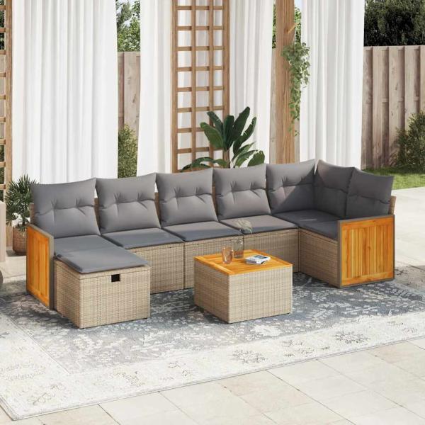 ARDEBO.de - 8-tlg. Garten-Sofagarnitur mit Kissen Beige Poly Rattan