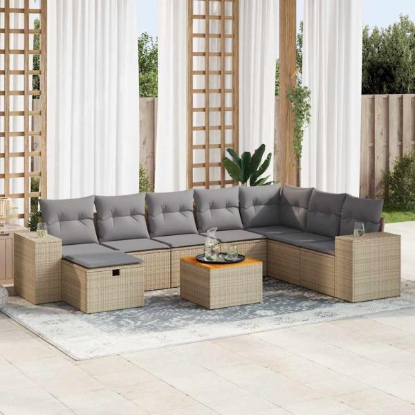 ARDEBO.de - 9-tlg. Garten-Sofagarnitur mit Kissen Beige Poly Rattan
