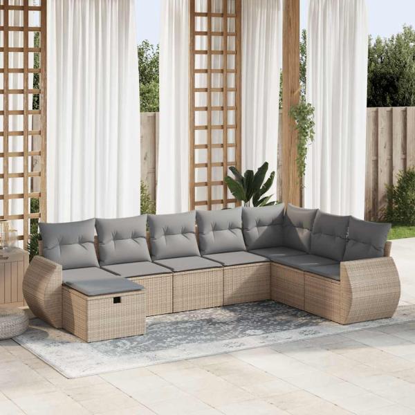 ARDEBO.de - 8-tlg. Garten-Sofagarnitur mit Kissen Beige Poly Rattan