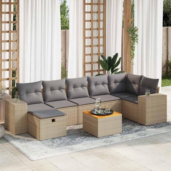 ARDEBO.de - 8-tlg. Garten-Sofagarnitur mit Kissen Beige Poly Rattan