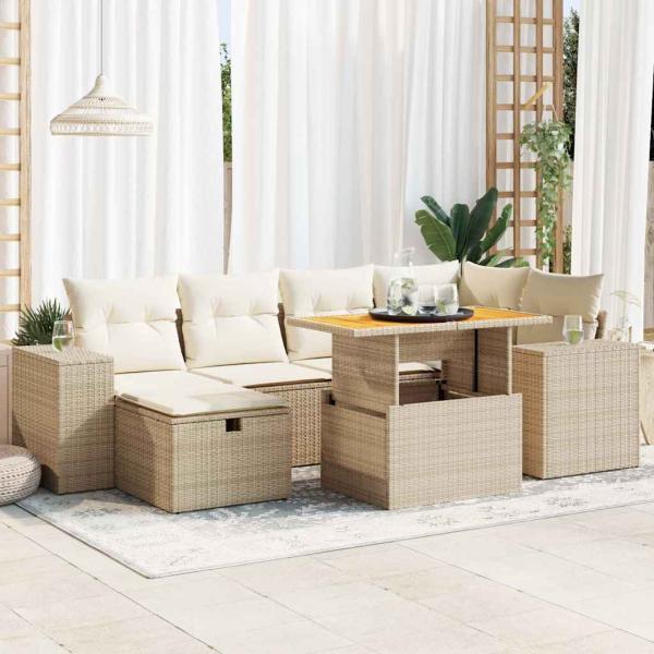 ARDEBO.de - 8-tlg. Garten-Sofagarnitur mit Kissen Beige Poly Rattan Akazie
