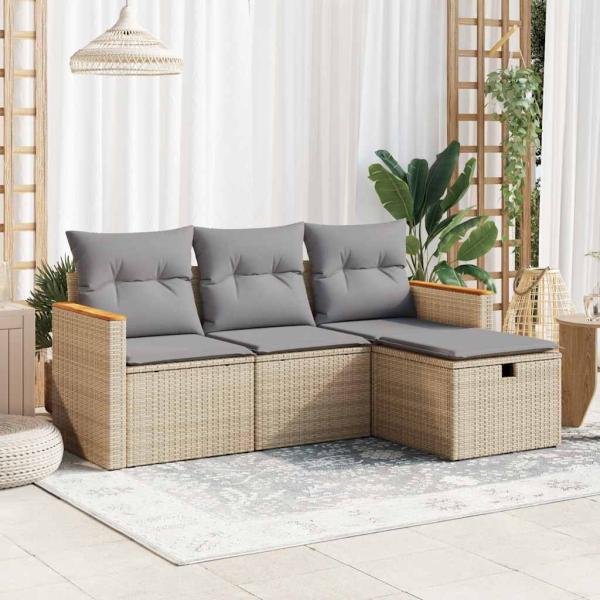 ARDEBO.de - 4-tlg. Garten-Sofagarnitur mit Kissen Beige Poly Rattan