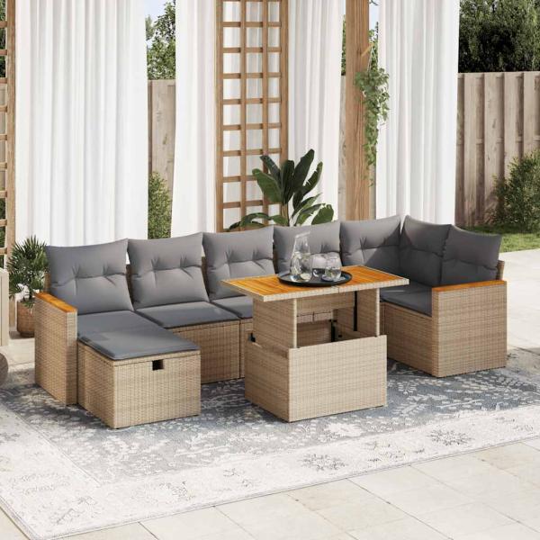 ARDEBO.de - 5-tlg. Garten-Sofagarnitur mit Kissen Beige Poly Rattan