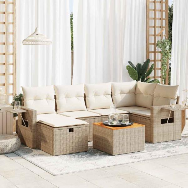 ARDEBO.de - 7-tlg. Garten-Sofagarnitur mit Kissen Beige Poly Rattan