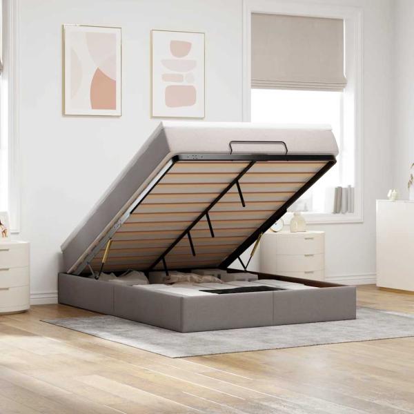 ARDEBO.de - Ottoman-Bett mit Matratze Taupe 140x200 cm Stoff