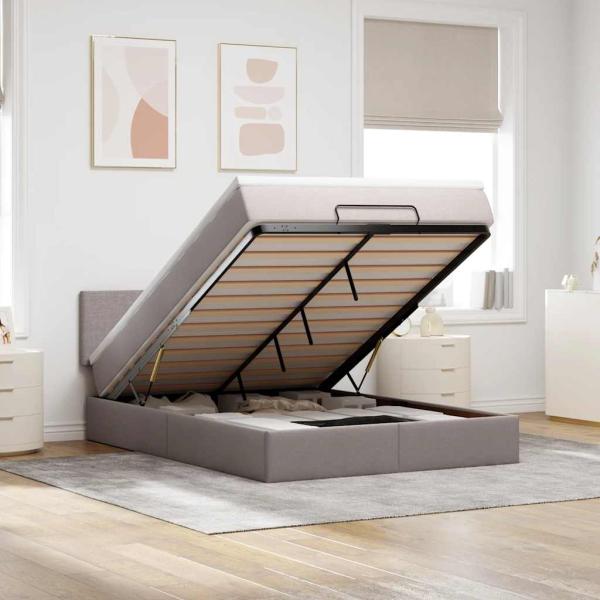 ARDEBO.de - Ottomane Bett mit Matratze & LEDs Taupe 140x200 cm Stoff