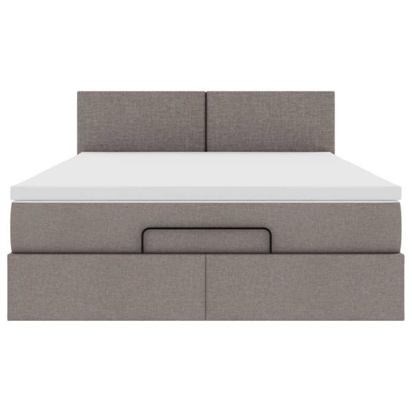Ottomane Bett mit Matratze & LEDs Taupe 140x200 cm Stoff