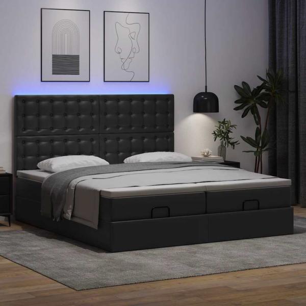 Ottoman-Bett mit Matratzen & LEDs Schwarz 160x200 cm Kunstleder