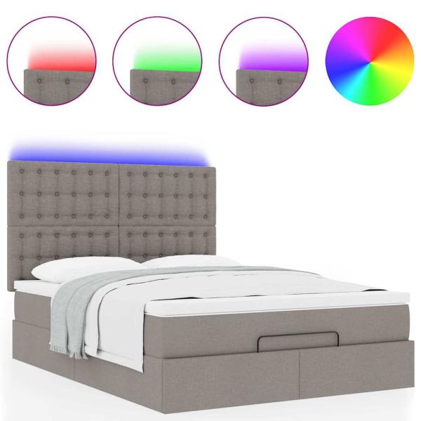 Ottoman-Bett mit Matratze & LEDs Taupe 140x200 cm Stoff