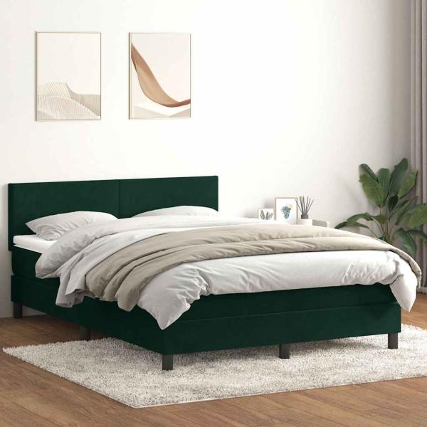 ARDEBO.de - Boxspringbett mit Matratze & LED Dunkelgrün 160x220 cm Samt