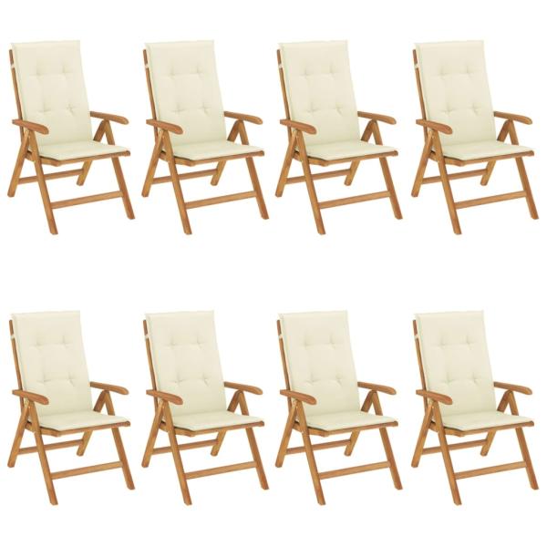 Klappst?hle Verstellbar mit Auflagen 8 Stk. Massivholz Teak