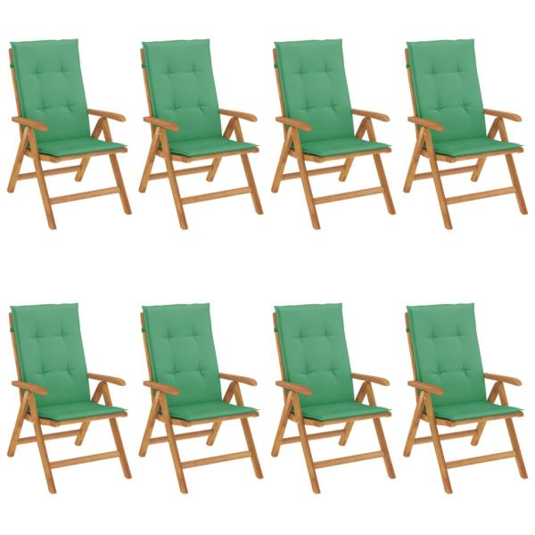 8-teiliges Set aus massivem Teakholz mit verstellbaren Klappstühlen und Kissen