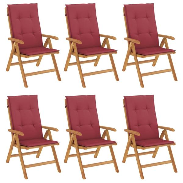 6-teiliges Set aus massivem Teakholz mit verstellbaren Klappstühlen und Kissen