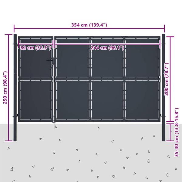 Gartentor aus Stahl 350 x 200 cm Anthrazit