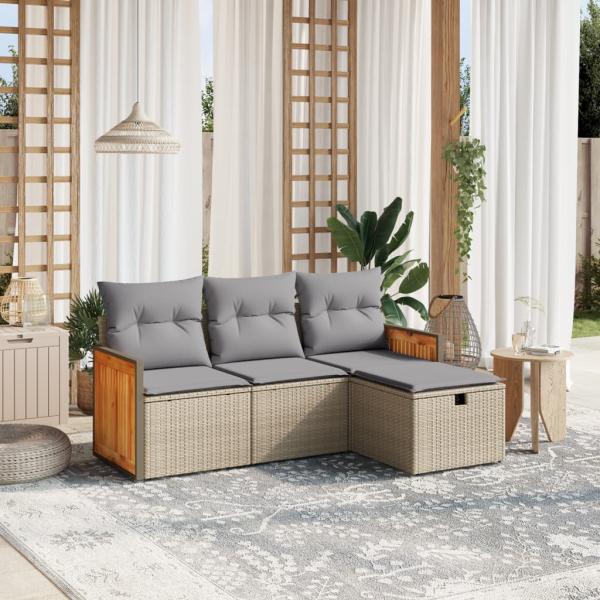 ARDEBO.de - 4-tlg. Garten-Sofagarnitur mit Kissen Beige-Mix Poly Rattan