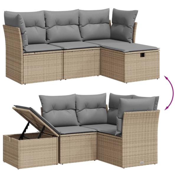 4-tlg. Garten-Sofagarnitur mit Kissen Beige-Mix Poly Rattan