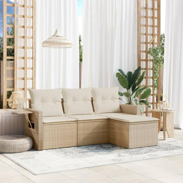 ARDEBO.de - 4-tlg. Garten-Sofagarnitur mit Kissen Beige Poly Rattan
