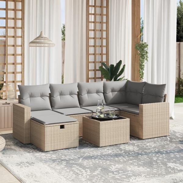 ARDEBO.de - 7-tlg. Garten-Sofagarnitur mit Kissen Beige Poly Rattan