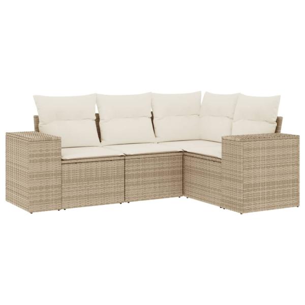 4-tlg. Garten-Sofagarnitur mit Kissen Beige Poly Rattan