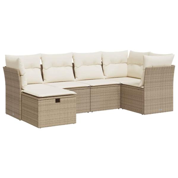 6-tlg. Garten-Sofagarnitur mit Kissen Beige Poly Rattan