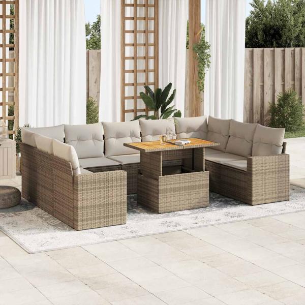 ARDEBO.de - 10-tlg. Garten-Sofagarnitur mit Kissen Beige Poly Rattan