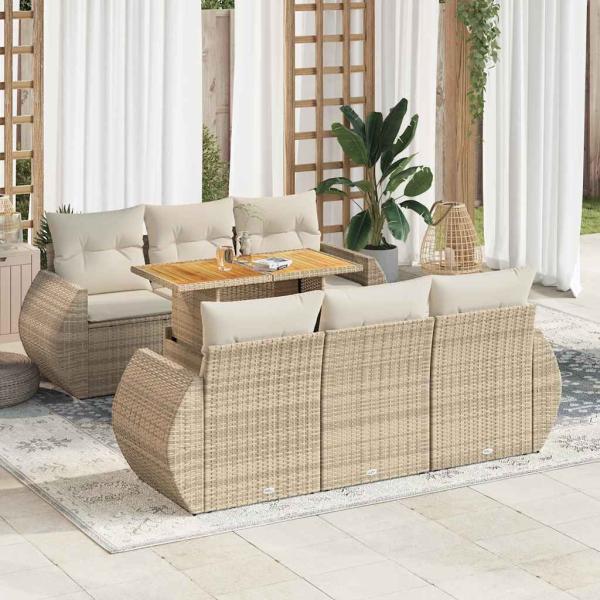ARDEBO.de - 7-tlg. Garten-Sofagarnitur mit Kissen Beige Poly Rattan