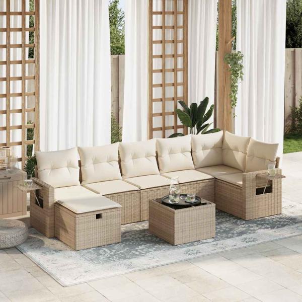ARDEBO.de - 8-tlg. Garten-Sofagarnitur mit Kissen Beige Poly Rattan