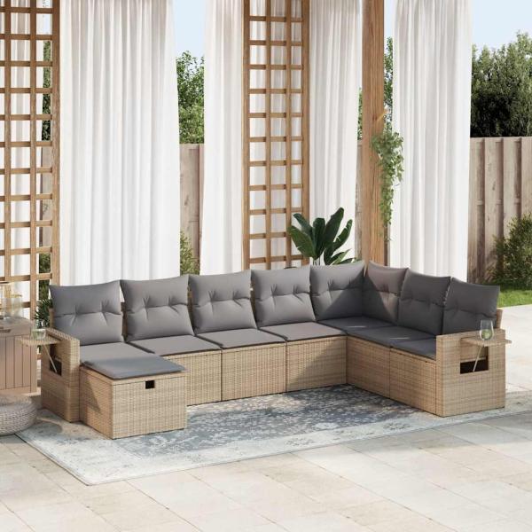 ARDEBO.de - 8-tlg. Garten-Sofagarnitur mit Kissen Beige Poly Rattan