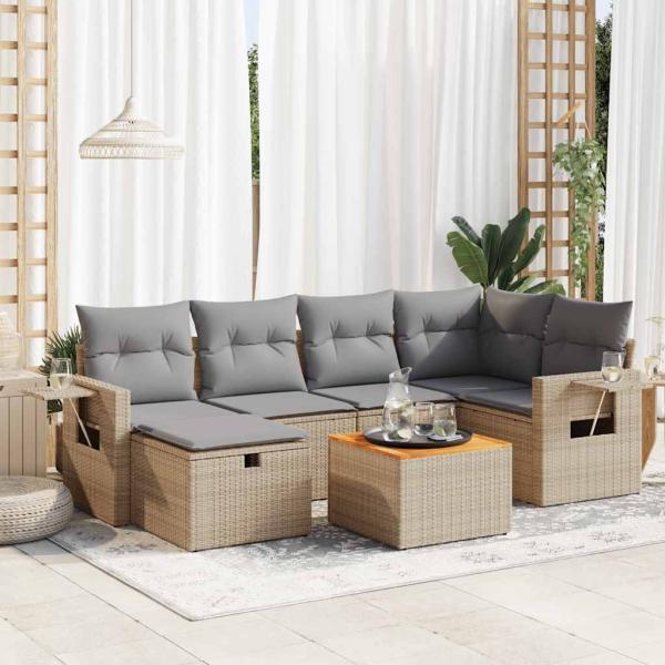 ARDEBO.de - 7-tlg. Garten-Sofagarnitur mit Kissen Beige Poly Rattan