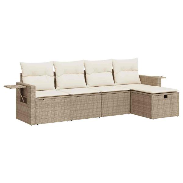 5-tlg. Garten-Sofagarnitur mit Kissen Beige Poly Rattan