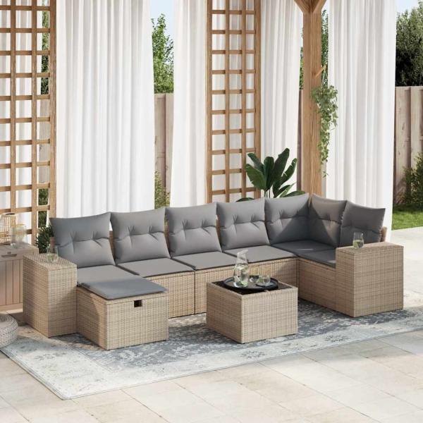 ARDEBO.de - 8-tlg. Garten-Sofagarnitur mit Kissen Beige Poly Rattan